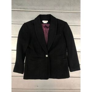 Vintage Stephanie Andrews Jacket Blazer Womens 8P Black Wool One Button‎ Lined